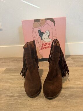 Jeffrey Campbell Brown Suede Fringe Ankle Booties